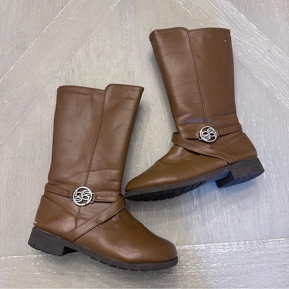 bebe Other - Bebe Brown Leather Knee-High Boots with Rhinestone Buckle